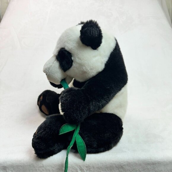 FAO Schwarz Toy Panda Eating Bamboo Medium Plush Stuffed Bear Black & White 14" - Picture 8 of 13